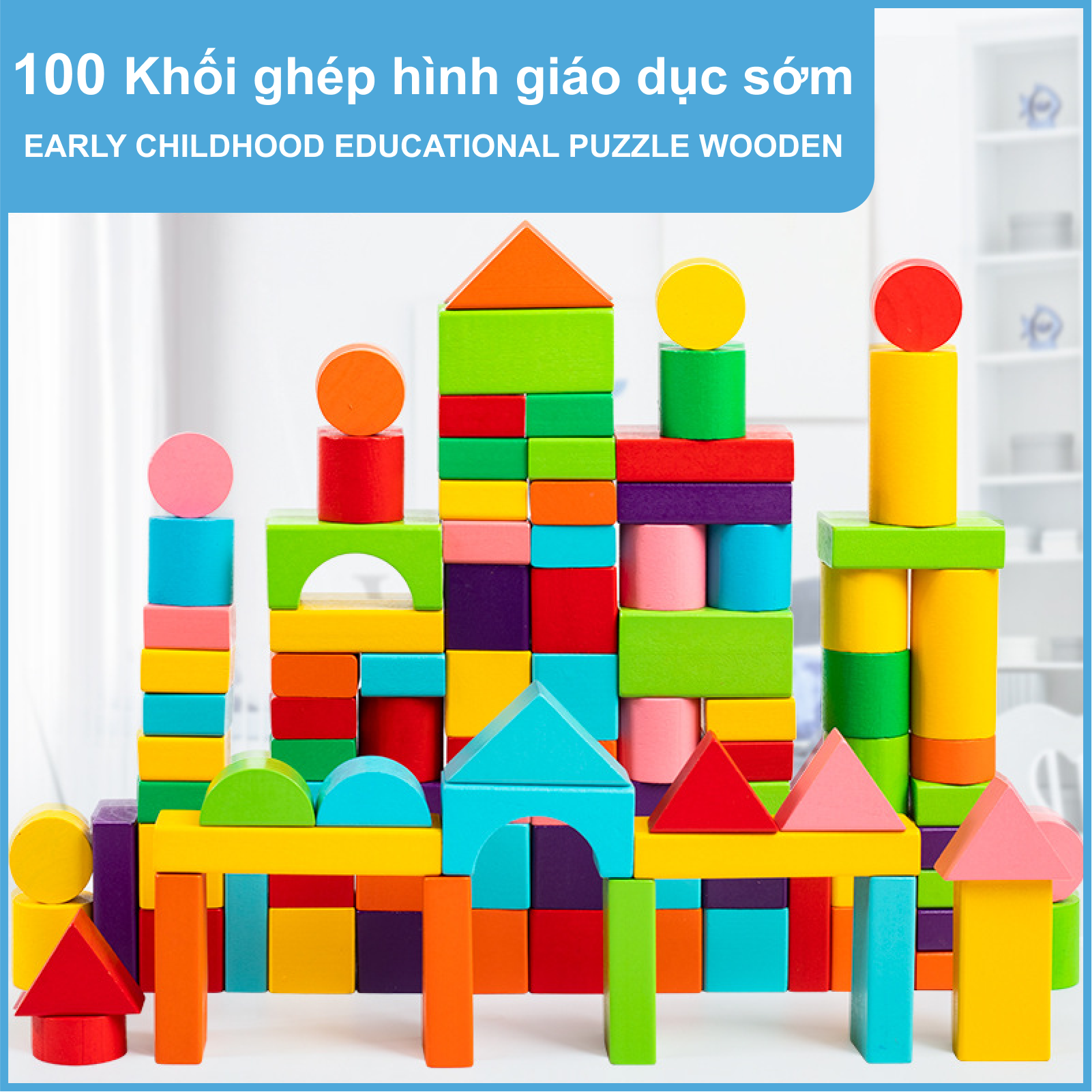 do-choi-go Đồ chơi xây dựng - D&O - XDG1 - 100 khối gỗ nhiều màu