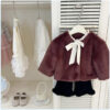 Bé Gái Mùa Đông Phong Cách Mới Tết Nguyên Đán Quần Áo Phù Hợp Với Màu Maroon Lông Cardigan Áo Khoác Cao Cấp Phù Hợp